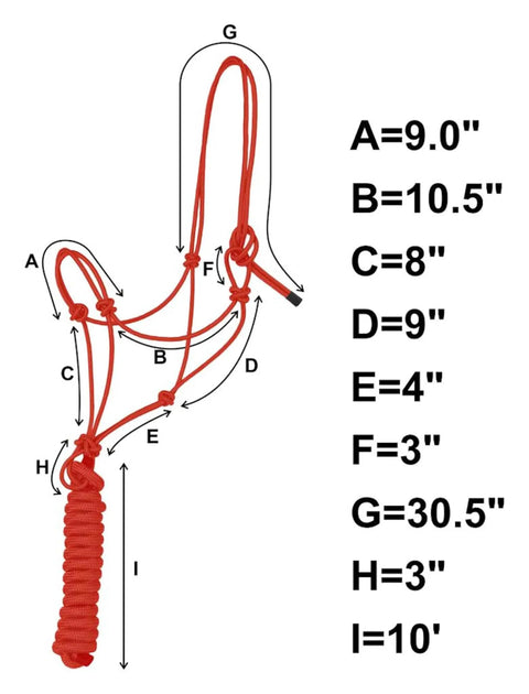 Diagram of Four Knot Stiff Polyester Training Halter With Ten Foot Matching Lead For Horses Fully Adjustable And Built For Rough Wear