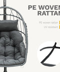 Egg Chair With Stand For Indoor And Outdoor Use, Hanging Rattan Wicker Swing Chair With Cushion, 300 lb weight capacity, gray.
