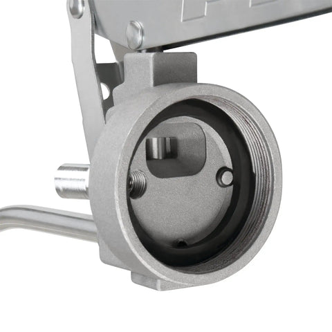 Close-up of heavy duty cast head on Lever Action Industrial And Commercial Grease Gun With Heavy Duty Cast Head And 3 Way Loading.