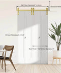 Golden 84 Inch Double Bifold Sliding Barn Door Hardware Kit For Closet Doors with top mount, side mount, glides, no door included