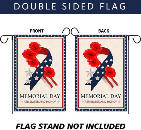 Memorial Day Garden Flag 12x18 Inch Double Sided Outdoor Patriot Flag Remembers And Honors Vets For 4th Of July Stars And Stripes Poppy Ribbon