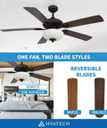 52 Inch Indoor Ceiling Fan With Light And Remote Control, farmhouse style, reversible blades, oil rubbed bronze