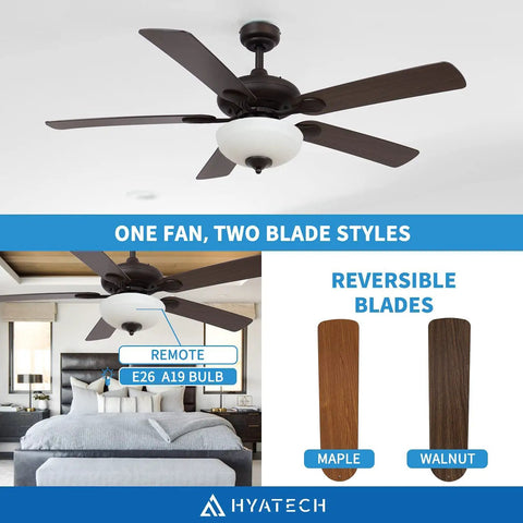 52 Inch Indoor Ceiling Fan With Light And Remote Control, farmhouse style, reversible blades, oil rubbed bronze