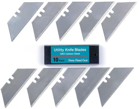 Ten Pack Utility Knife Blades Refills For Box Cutters, Heavy Duty SK5 High Carbon Steel Razor Blades with storage box.