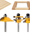 Three Piece One Quarter Inch Shank Router Bit Set For Raised Panel Cabinet Doors And Window Frames Cemented Carbide Woodworking Bits