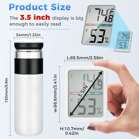 Digital Thermometer Hygrometer With Large LCD Indoor Temperature And Humidity Monitor Wall Mounted Climate Gauge For Home Office Or Greenhouse Ultra Accurate Readouts And Easy Color Coded Comfort Indicators 3.5in display size shown