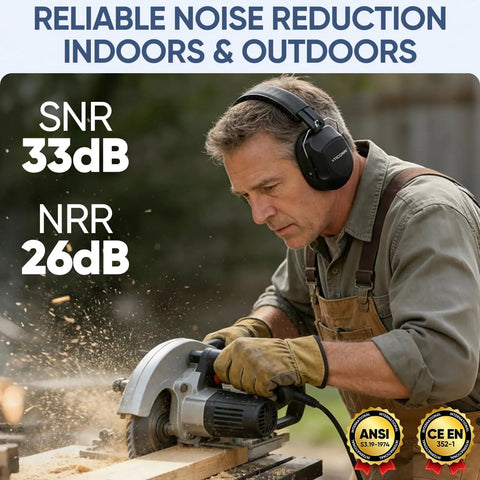 Noise Canceling Ear Muffs for Grownups With 26 dB NRR Adjustable Safety Earmuffs for Construction and Travel
