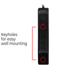 Back view of Six Outlet Surge Protector With 20 Foot Extension Cord, 800 Joules Of Surge Protection, showing wall mounting keyholes.