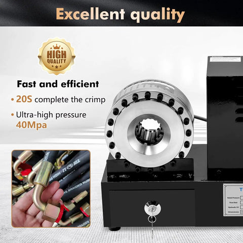 Electric Hydraulic Hose Crimper Tool Featuring Eight Precision Dies for Professional Auto Shop Pipe Fitting Knockout Crimp Power.