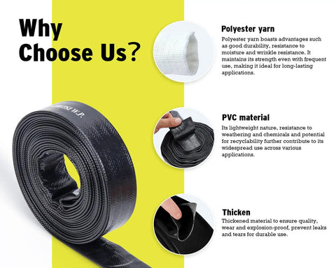 Polyester yarn and PVC materials of Powerful Submersible Sump Pump 5000 GPH High Flow With 25 Ft 1.5 Inch Discharge Hose Kit