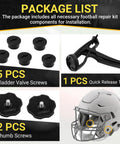 Football Helmet Quick Release Tool Kit For SpeedFlex And Speed Helmets Chinstrap Repair Set with valves, screws, tool.