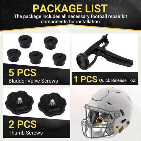 Football Helmet Quick Release Tool Kit For SpeedFlex And Speed Helmets Chinstrap Repair Set with valves, screws, tool.