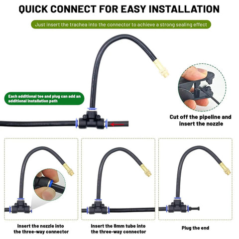 Quick connect setup for 360 Degree Curved Garden Irrigation System With Omnidirectional Sprinkler Heads And Adjustable Nozzles