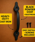 2 Pack 11 Inch Heavy Duty Steel Barn Door Handle With Unstoppable Grip For Gates Sheds And Cabinets Matte Black Pull Powerhouse Design Includes Screws For Easy Assembly shown in packaging with features highlighted.
