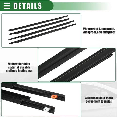 Weatherstrip Window Seal Belt Kit For Toyota Prius 2004-2009 Exterior Window Seals Black Rubber Front And Rear Left Right 1 Set