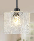 BOKUNOFU Glass Pendant Light Kitchen Island, Modern Black Pendant Light with Hammered Glass Shade, Adjustable Hanging pendant with textured shade.