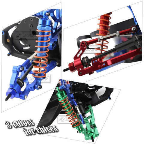 Beefed Up 1/10 Scale RC Upgrade Parts Kit with alloy shocks in blue, red, green for Rustler VXL and Stampede VXL 2WD