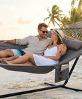 Two Person Outdoor Hammock With Heavy Duty Steel Stand 55 Inch Double Hammock Large Removable Pillow Storage Pockets Easy Setup 475 Lbs Capacity For A Chill Backyard Hangout Haze Gray
