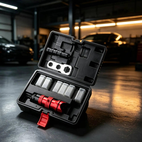 Heavy Duty Electric Rivet Adapter Kit With Premium Aluminum Housing And Textured Grip For Versatile DIY Projects Plus M4 Through 10mm Size Compatibility For Pros On The Go, open case