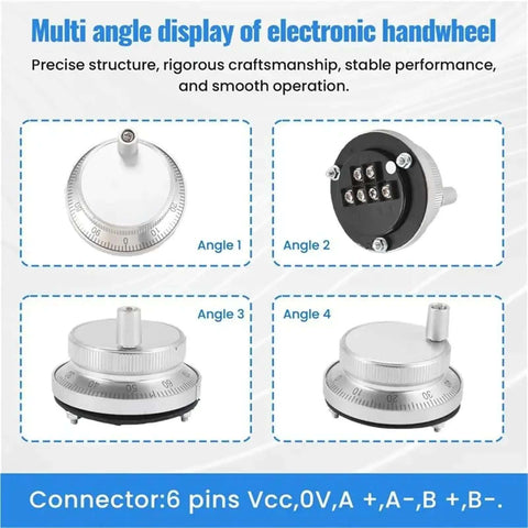 AB51 Hand Wheel Handle Kit For 5V Manual Pulse Generator And CNC Machine Tools with rotary encoder, multi-angle views.