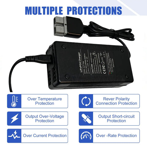 Heavy Duty Badass 12V LiFePO4 Battery Charger 10 Amp Rapid Charge Kit for RV, showing LED display and protective features.