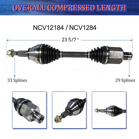 Front CV Axle Set For Dodge Ram 1500 2002 To 2011 4WD Left And Right Replacement Shaft Compatible With Laramie SLT SRT10 Sport SXT Models Heavy Duty Construction High Tensile Steel For Tough Road Conditions, 23 5/7 inch, 33 and 29 splines