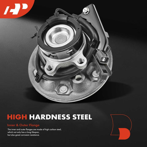 Front Right Wheel Bearing and Hub Assembly with ABS for Chevrolet Colorado 2004-2008, GMC Canyon 2004-2008, Isuzu i-280 2006, i-290 and i-370 2007-2008, 6-Lug, Speed Sensor Included displayed with high hardness steel components