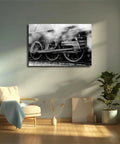 Vintage Black And White Train Steam Locomotive Wall Art With Running Gear Wheel Canvas for Living Room, Unframed 16x24"