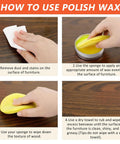 Easy Peasy Wood Furniture Repair Kit instructions showing polishing wax application steps on wooden furniture.