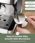 Next Level Espresso Machine With Built In Burr Grinder, 20 Bar Killer Coffee Maker For Homemade Cappuccinos, Boasting Fast Heat Up And Solid Steel Chassis For Chill Morning Vibes At Home with steam wand creating microfoam.