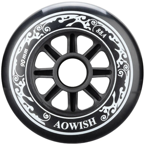 90 Millimeter Inline Skate Wheels For Speed Skating, 88A Outdoor Replacement Wheels, Set Of Four, Grippy Long Lasting Black Wheels, No Bearings
