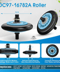 No-Fuss Dryer Repair Kit With Drum Roller DC97-16782A, side and top view showing dimensions and features