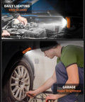 Magnetic Rechargeable 1200 Lumen Work Light With Four Modes And 150 Degree Rotatable Head used for car engine repair and tire maintenance.