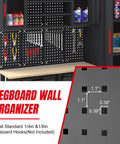 Pegboard in Six Piece Garage Storage Cabinet System With Locking Steel Cabinets Rolling Chest Pegboard Wall Cabinets And Workbench In Black Heavy Duty Workshop Organizer For Tools Gear And Home Garage.