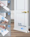 Slick Under Door Draft Stopper White Weather Seal installation steps for cutting and sliding under door to block drafts and pests.