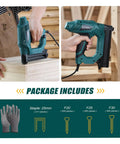 Heavy Duty Electric Brad Nailer And Staple Gun Handles 18 Gauge Fasteners Like A Boss close-up of hands using electric stapler on wood.