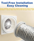Dryer Vent Coupling With Magnetic Seal For A Tight Gap Free Fit, Self Aligning Quick Connect Kit DV180, wall and hose view