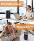 Woman using Portable Space Heater For Home And Office With 1500W PTC Ceramic Fast Heating, Thermostat, And 24Hour Timer, Quiet Desk Heater