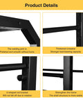 Close-up details of adjustable hanging rod bracket floor to ceiling display rack for quilting fabric storage showing welding, crossbar, and frame.
