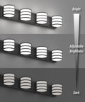 Lit Four Light LED Vanity Fixture In Matte Black With White Acrylic Shades, 28.4 Inch Long, 6000K Cool White brightness settings