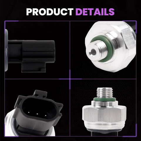 Close-up of Beefed Up AC Pressure Switch for Hyundai Accent Sonata Tucson Elantra Azera Santa Fe Forte, plug-and-play sensor with seals.