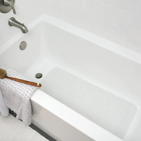 Cushy Non Slip Tub Mat With Suction Cups For Tubs 17 By 36 Inches White Machine Washable Skid Resistant With Drainage Holes in bathtub