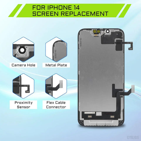 IPhone 14 6.1 Inch Screen Replacement With Proximity Sensor And Earspeaker Flex Cable, 3D Touch LCD Digitizer Full Assembly