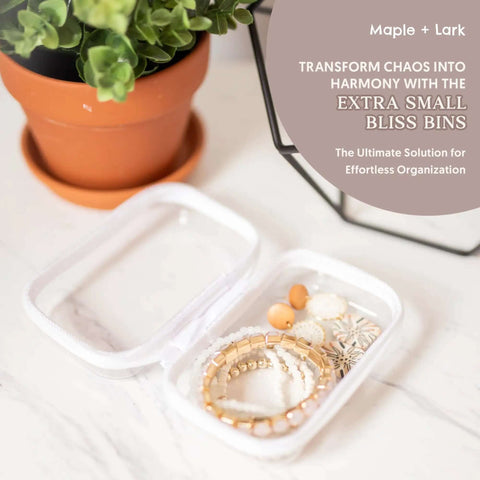 Top Shelf Hard Sided Clear Zipper Boxes For Quick Storage And Road Trips, Nail The Mess With BPA Free Plastic Pencil Case And Toiletry Bag, Hella Durable Two Piece XS Bundle holding jewelry and accessories.