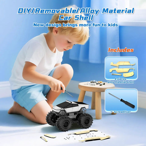 Child assembling Remote Control Amphibious Monster Truck 1:18 Scale For Boys And Girls, Waterproof 4WD RC Truck with tools
