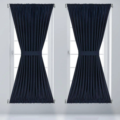 Rock Solid White Swivel Sash Curtain Rods, Adjustable 12 To 20 Inches, Set Of 2 With Nickel End Caps, No Sweat Wall Mount For Entry Doors And Windows, Premium Alloy Steel Hardware Kit with navy curtains