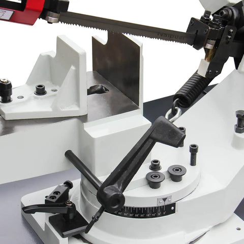Heavy Duty Metal Horizontal Band Saw With 7 Inch By 8.25 Inch Capacity Adjustable 45 To 90 Degree Bow 1.5 HP Motor Dual Voltage 115/230V Four Speed V Belt Drive For Steel Aluminum And Pipes BS 712R