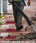 Beast Gas Backpack Leaf Blower With 665 CFM And 205 MPH in use on patio, showcasing powerful air control and debris removal capability