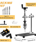 Manual Tapping Machine With Bench Vise And 6 Taps, Vertical Tapping Tool For Metal Wood Plastic, shown with accessories