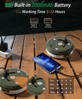 4 In 1 USB Rechargeable Camping String Lights With 8 Modes, 32.8Ft Waterproof Tent Lights charging on wooden table